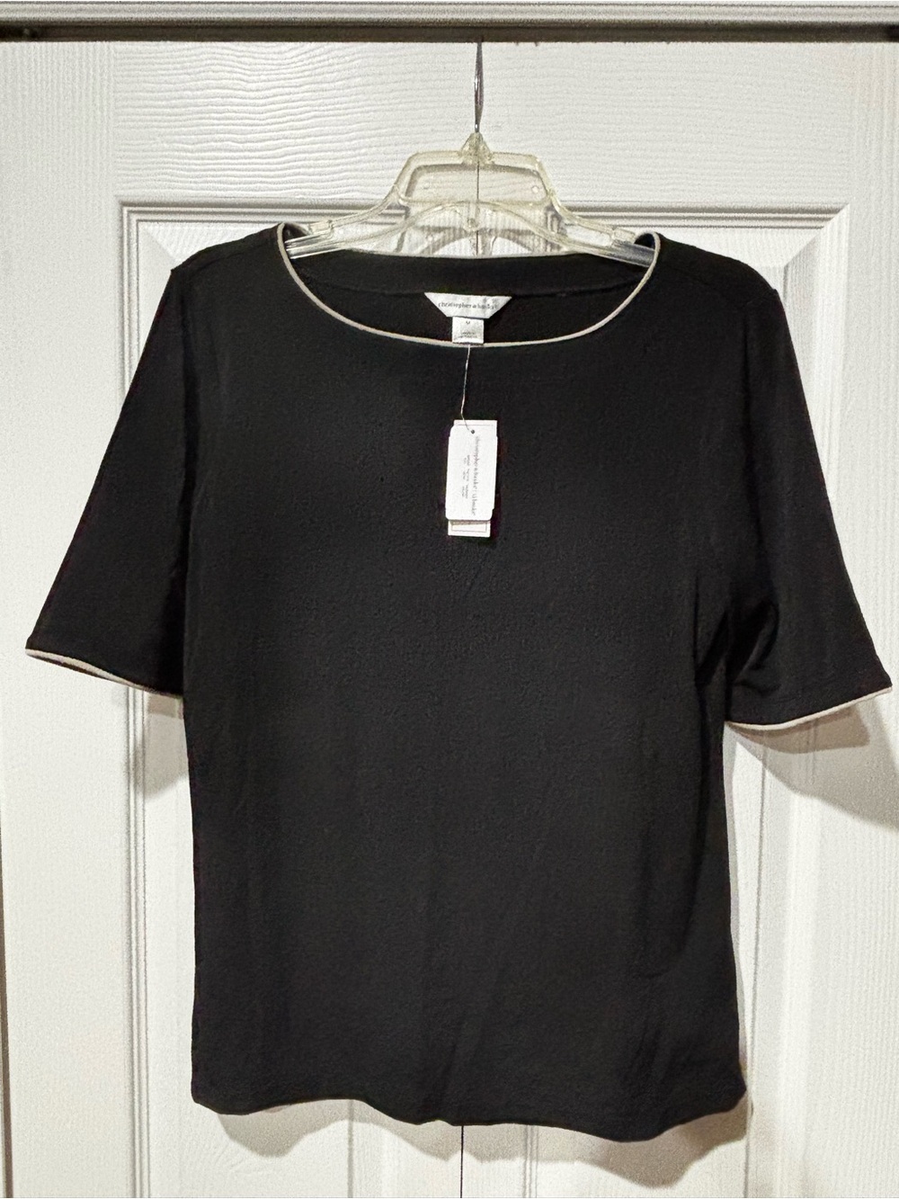 Christopher & Banks Black Short Sleeve Top with Cream Trim